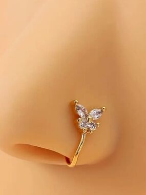1 pc Gold Floral CZ Nose Ring - Elegant Crystal Accent